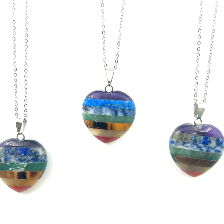 Seven Chakra Heart Shaped Pendant